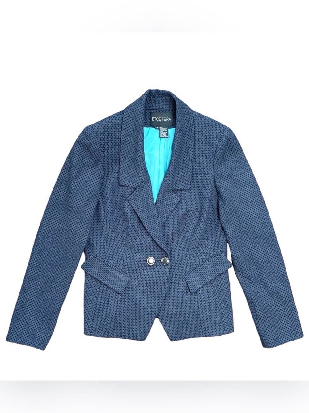 Etcetera Navy Micro-Print Blazer with Turquoise Lining